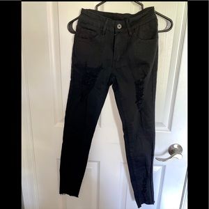 Shein Black Distressed Skinny Jeans